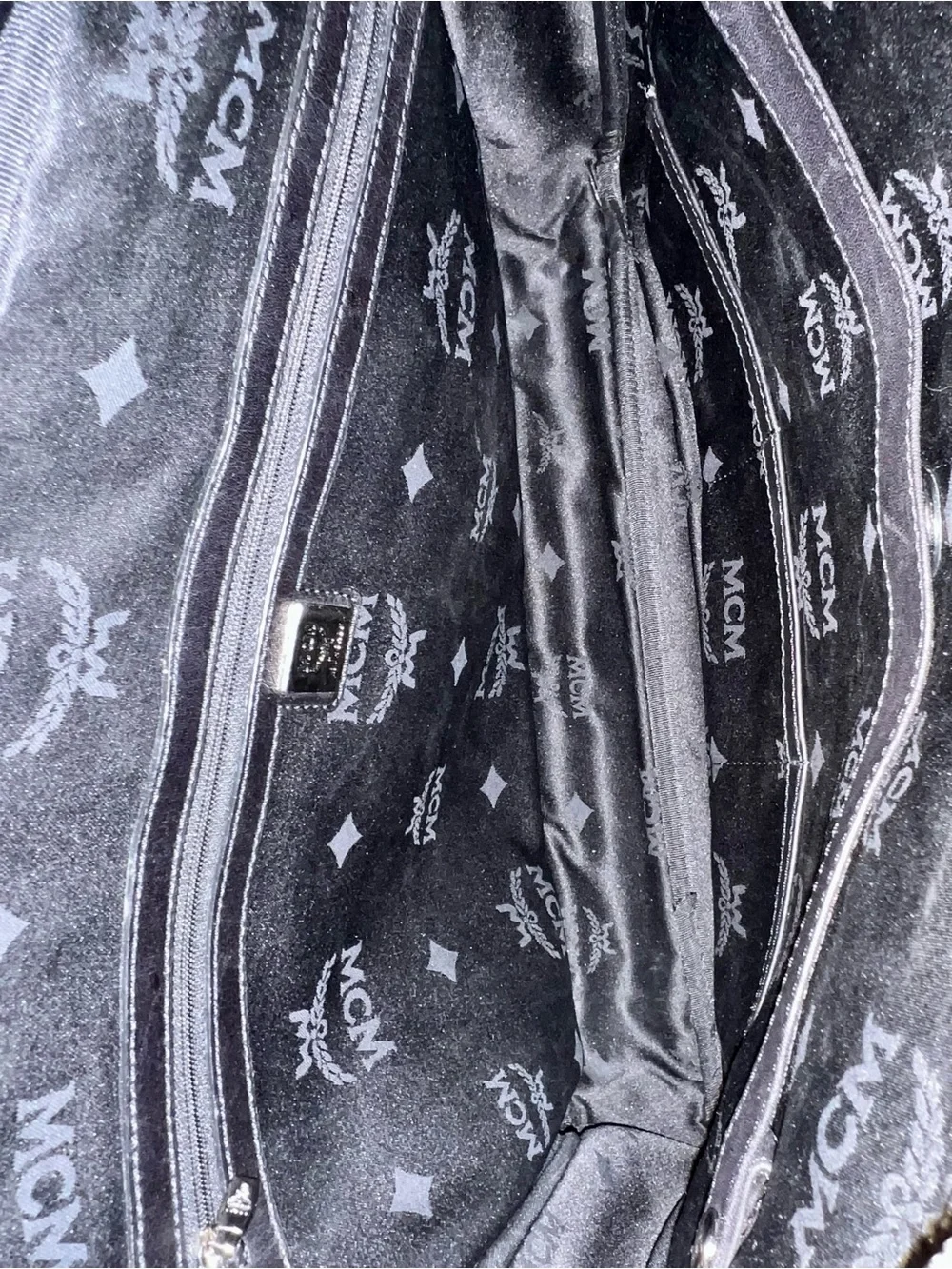 MCM Black and Blue Logo Stripe Briefcase